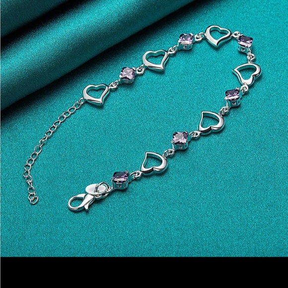 NEW 925 Sterling Silver  Heart Purple Bracelet - Picture 3 of 8